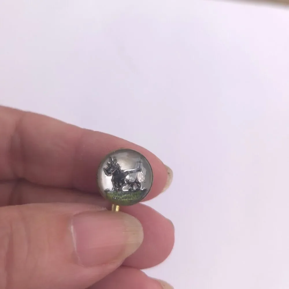 Vintage Scottie Dog Cuff Links Gold Tone Terrier Glass Cabochon Pair